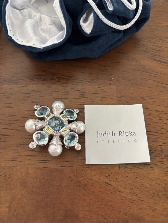 Judith Ripka Jewelry - Judith Ripka Sterling Blue Topaz and Pearl Snowflake Pin